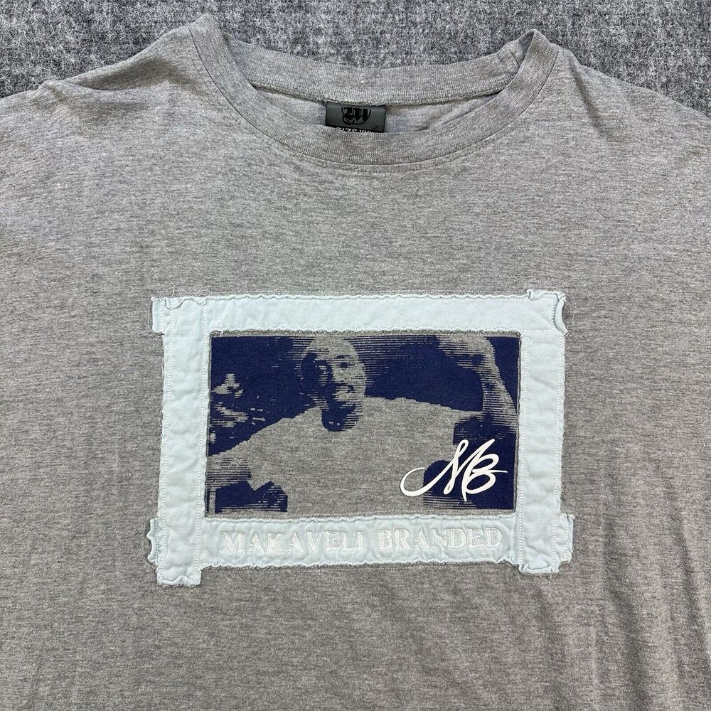Vintage y2k Tupac Shirt Men 2XL Gray Makaveli Branded MB Long Sleeve *Flaws